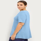 Stretch Jersey Knit A-Line Relaxed V-Neck Short Sleeve Tunic image number null