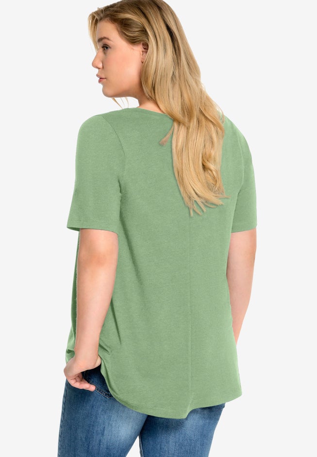 Stretch Knit V-neck Short Sleeve Tunic image number 1