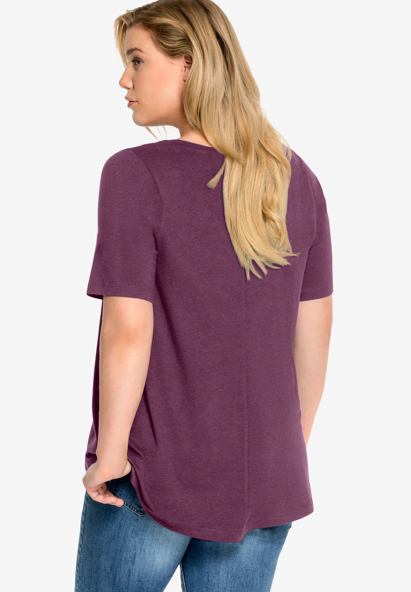 Stretch Knit V-neck Short Sleeve Tunic image number 1