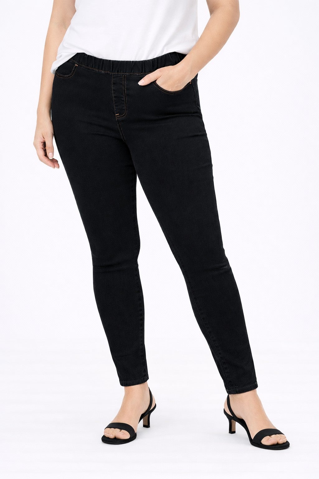 Stretch Denim Mid-rise Pull-on 4 Pocket Jeggings image number 0