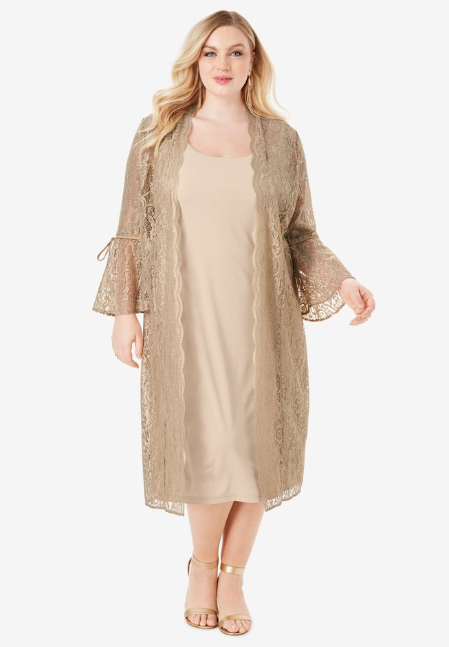 Lace Duster Jacket Dress Set image number null