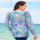 Split-Neck Long Sleeve Swim Tee with Built-In Bra image number null