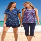 Split-Neck Short Sleeve Swim Tee with Built-In Bra image number null