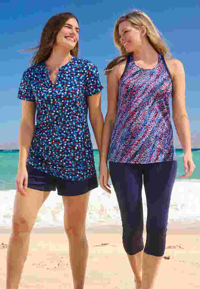 Split-Neck Short Sleeve Swim Tee with Built-In Bra image number 3