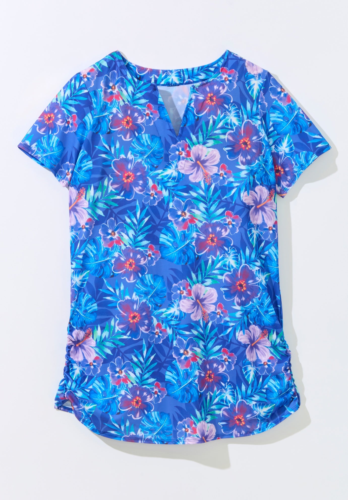 Split-Neck Short Sleeve Swim Tee with Built-In Bra image number 3