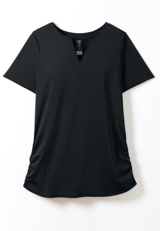 Split-Neck Short Sleeve Swim Tee with Built-In Bra image number 4