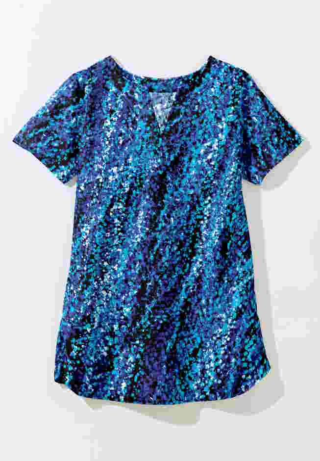 Split-Neck Short Sleeve Swim Tee with Built-In Bra image number 3
