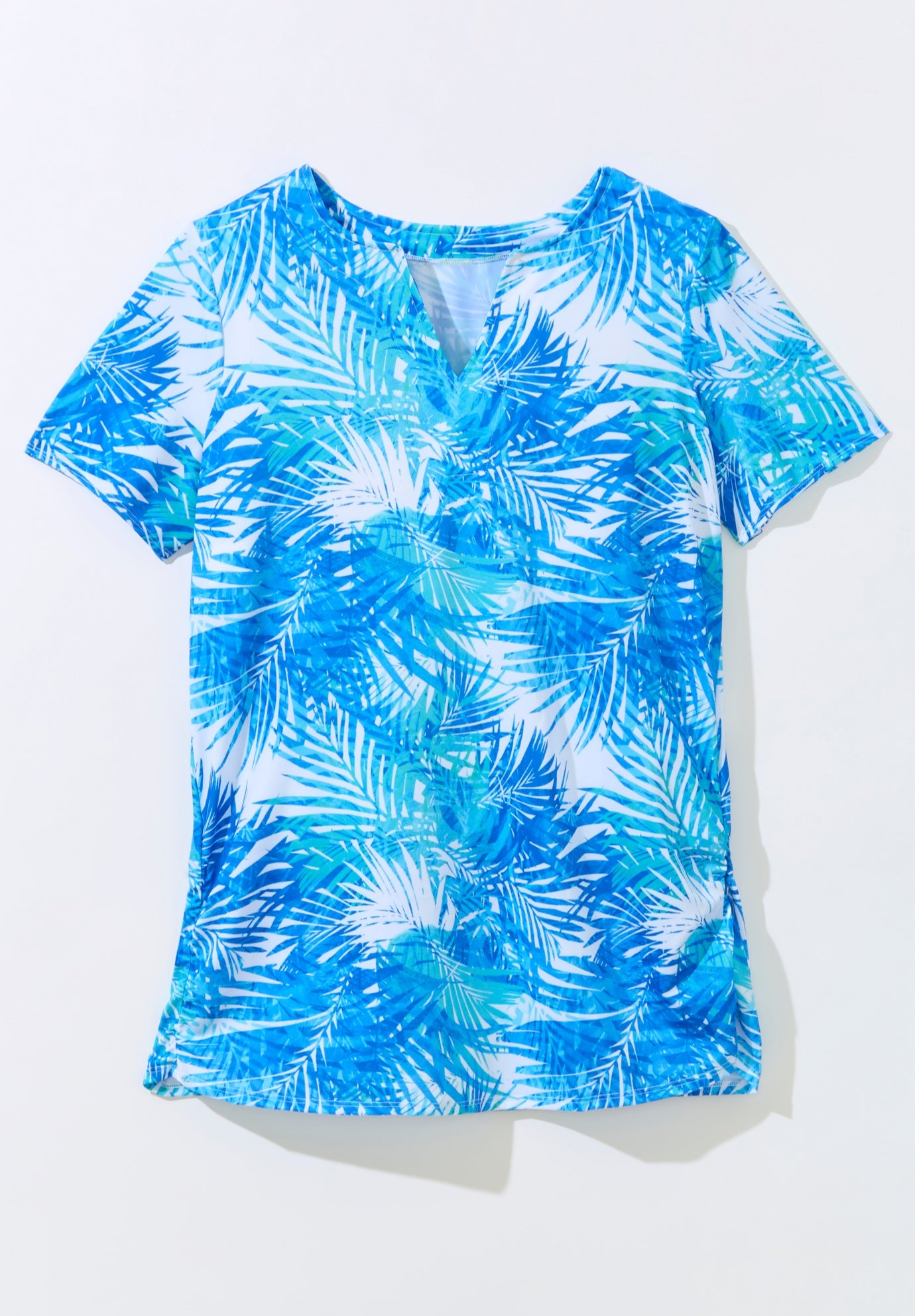 Split-Neck Short-Sleeve Swim Tee with Built-In Bra image number 3