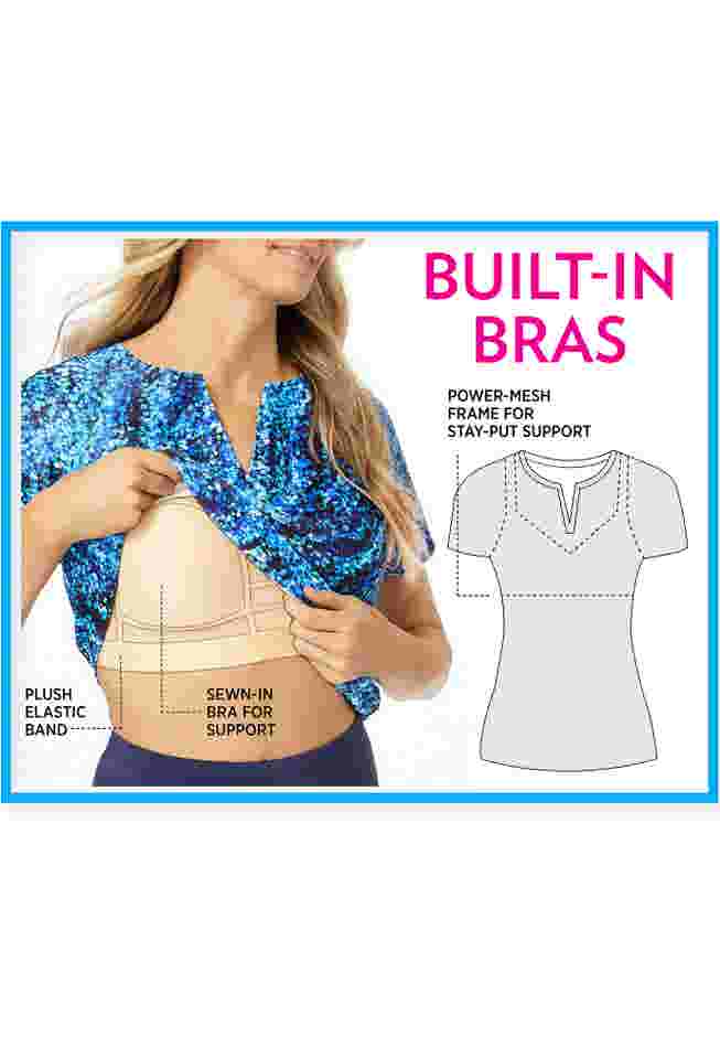 Split-Neck Short Sleeve Swim Tee with Built-In Bra image number 2