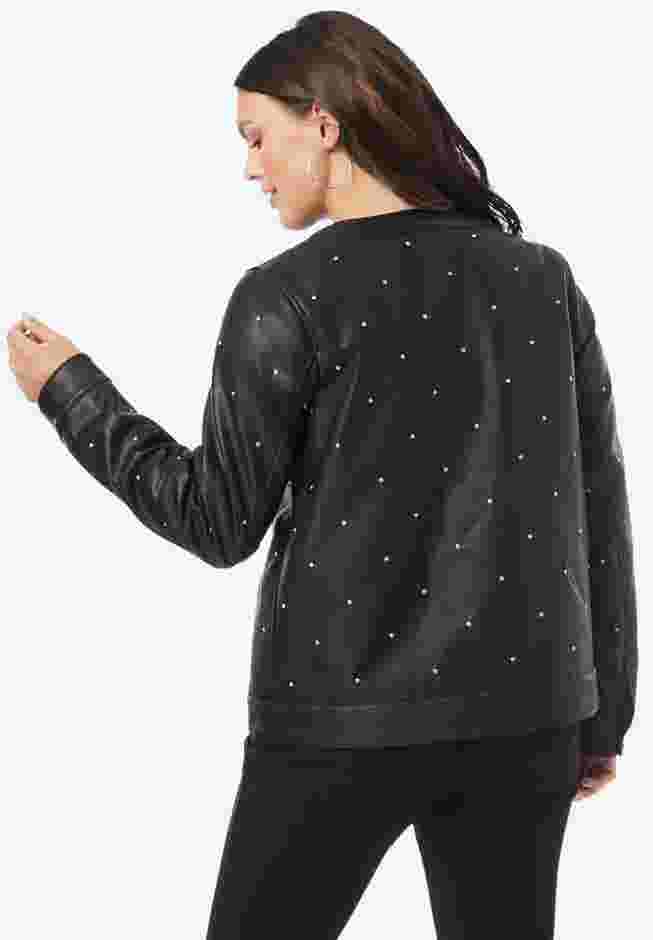 Rhinestone-Studded Bomber Jacket image number 1