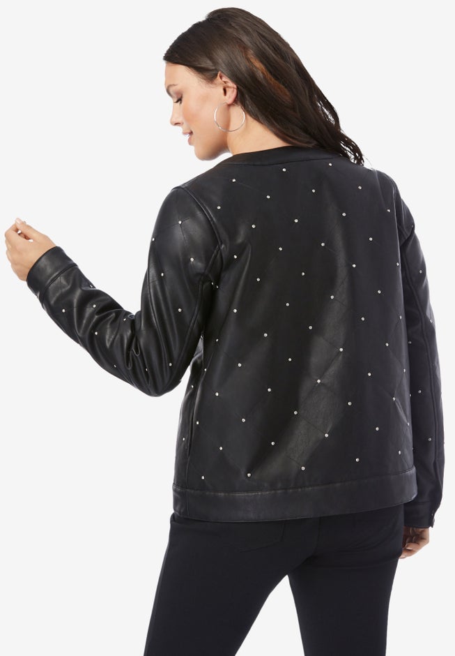 Rhinestone-Studded Bomber Jacket image number null
