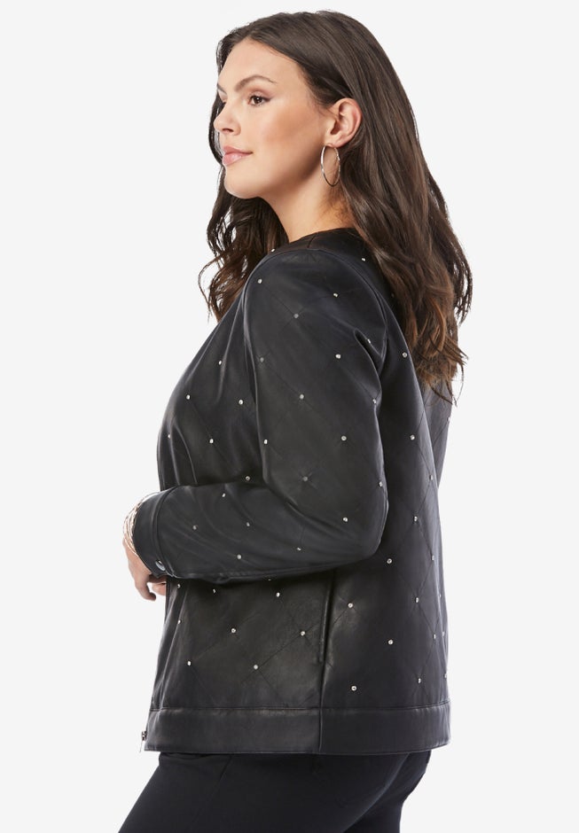 Rhinestone-Studded Bomber Jacket image number null