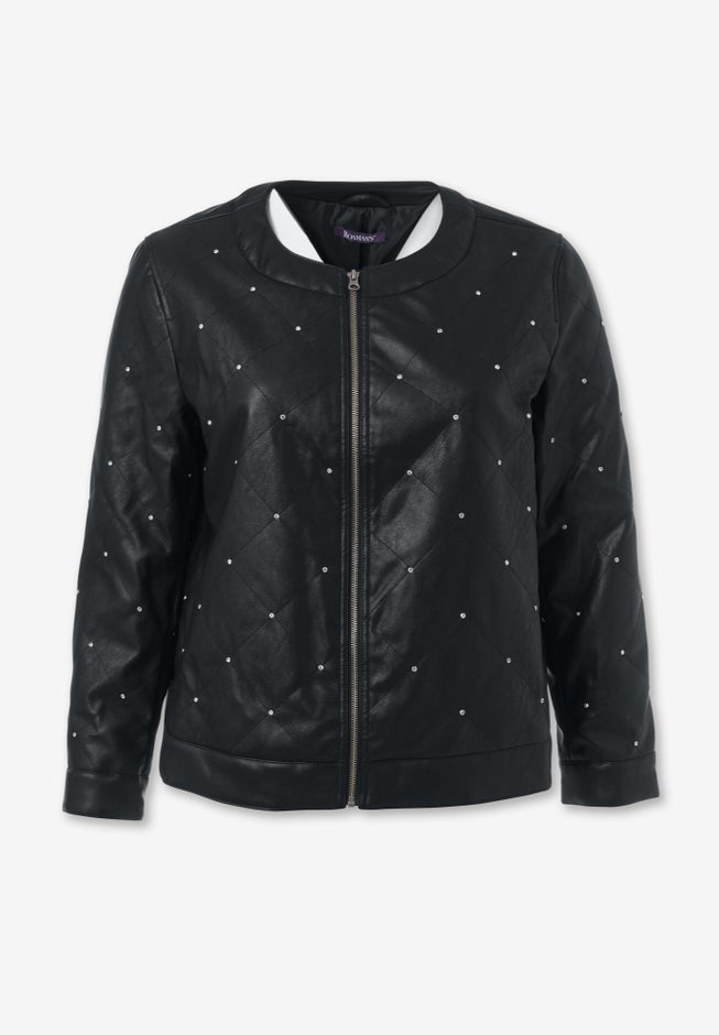 Rhinestone-Studded Bomber Jacket image number null