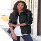 Plus Size Studded Faux Leather Bomber image number null