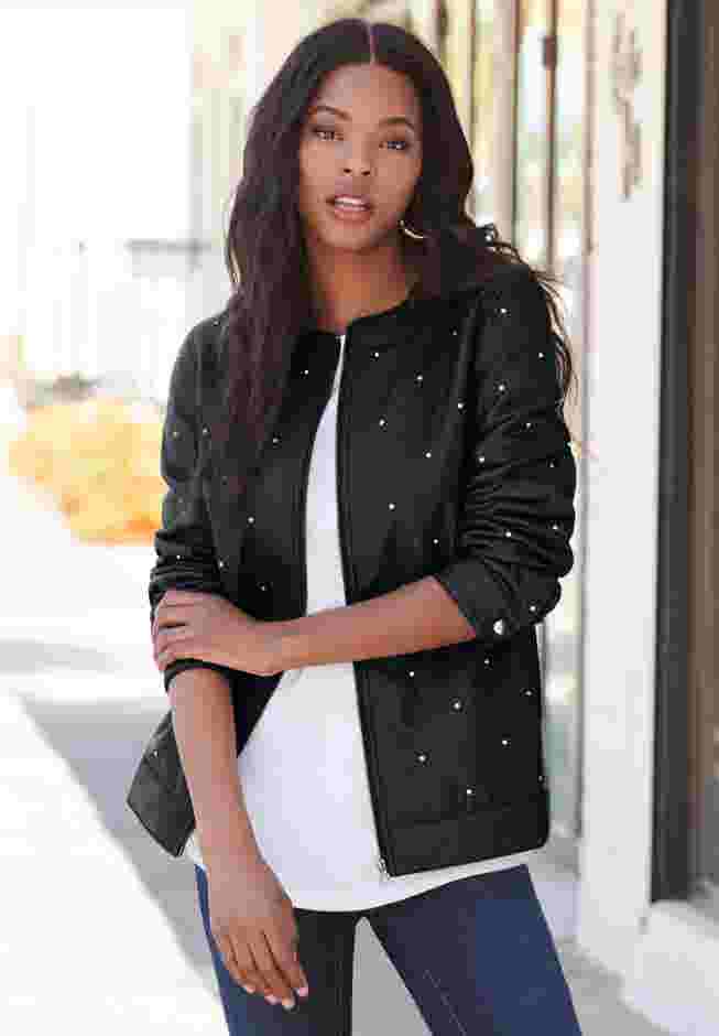 Rhinestone-Studded Bomber Jacket image number 4