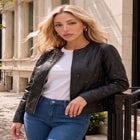 Plus Size Studded Faux Leather Bomber image number 0