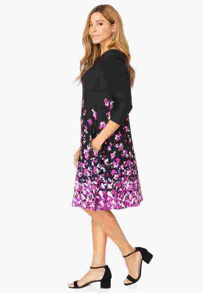 Stretch Knit Three-Quarter Sleeve T-shirt Dress image number 2