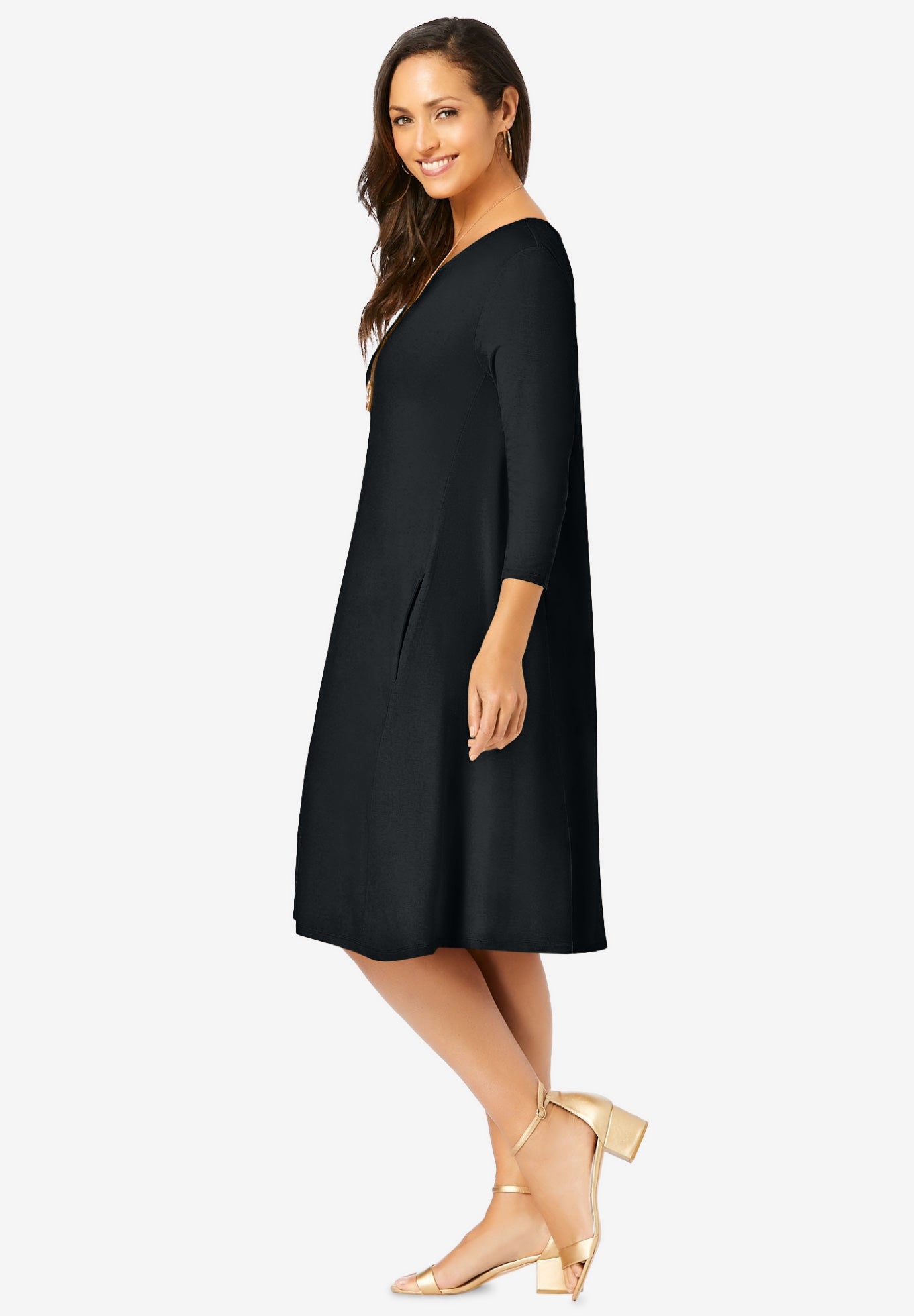 Stretch Knit Three-Quarter Sleeve T-shirt Dress image number 2