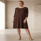 Stretch Knit Three-Quarter Sleeve T-shirt Dress image number 0