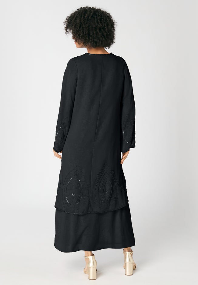 Plus-Size 2 piece Long Sleeve Beaded Georgette Gown Set with Detachable Jacket image number 2