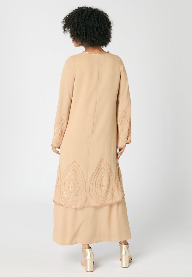 Plus-Size 2 piece Long Sleeve Beaded Georgette Gown Set with Detachable Jacket image number 2