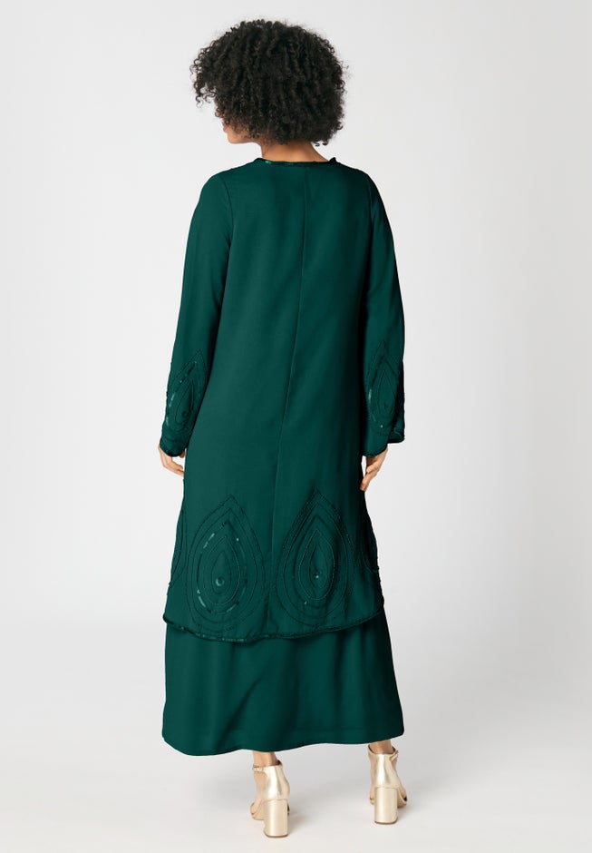 Plus-Size 2 piece Long Sleeve Beaded Georgette Gown Set with Detachable Jacket image number 1