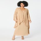 Plus-Size 2 piece Long Sleeve Beaded Georgette Gown Set with Detachable Jacket image number null