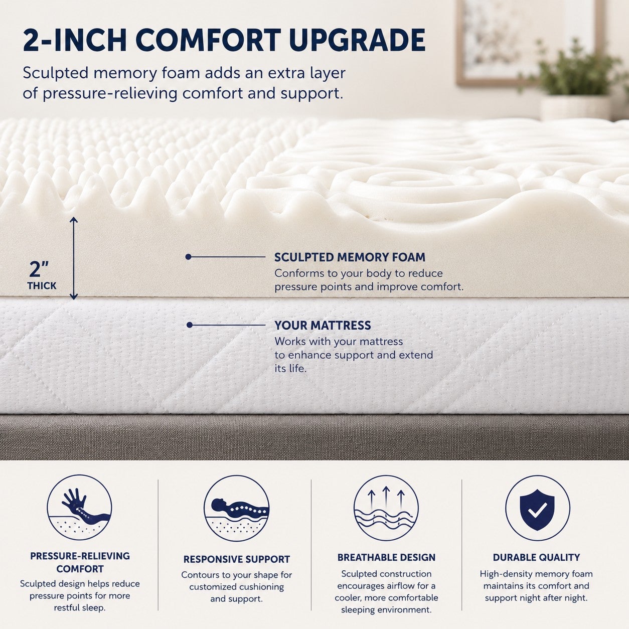 2 Inch 7-Zone Memory Foam Mattress Topper image number 2