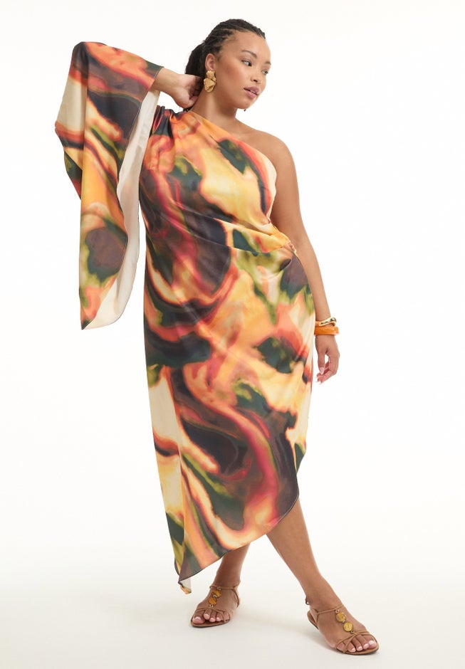 Asymmetrical One-Sleeve Cape Dress image number null