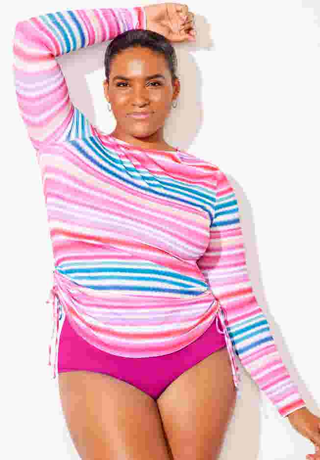 Chlorine Resistant Side-Tie Long Sleeve Swim Shirt Rash Guard image number 0