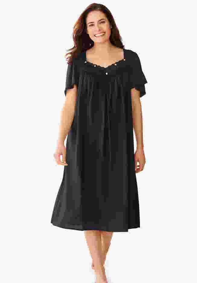Short Silky Lace-Trim Gown image number 0
