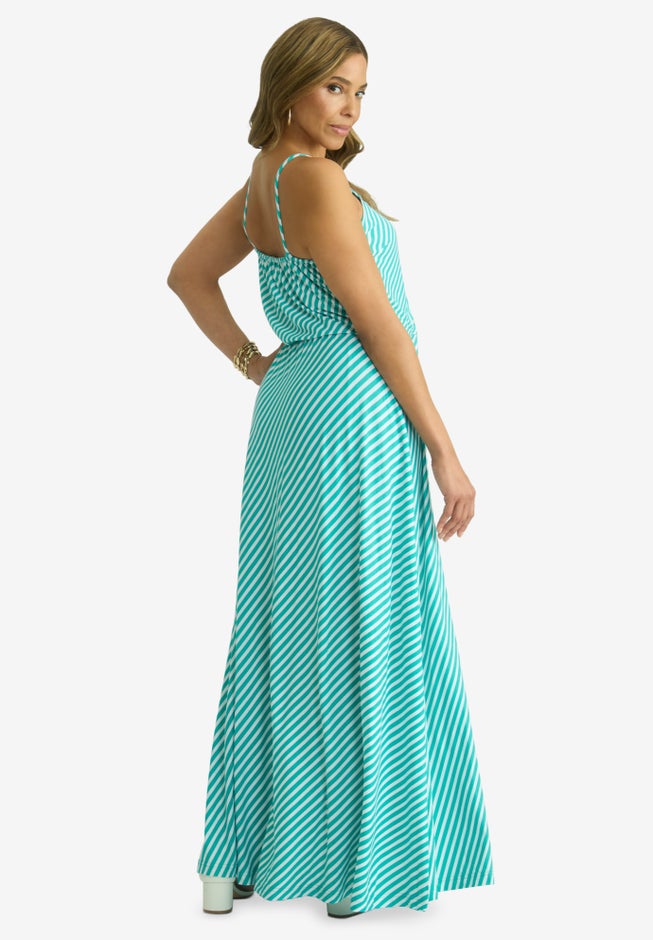 Stretch Knit Blouson Maxi Dress image number 1