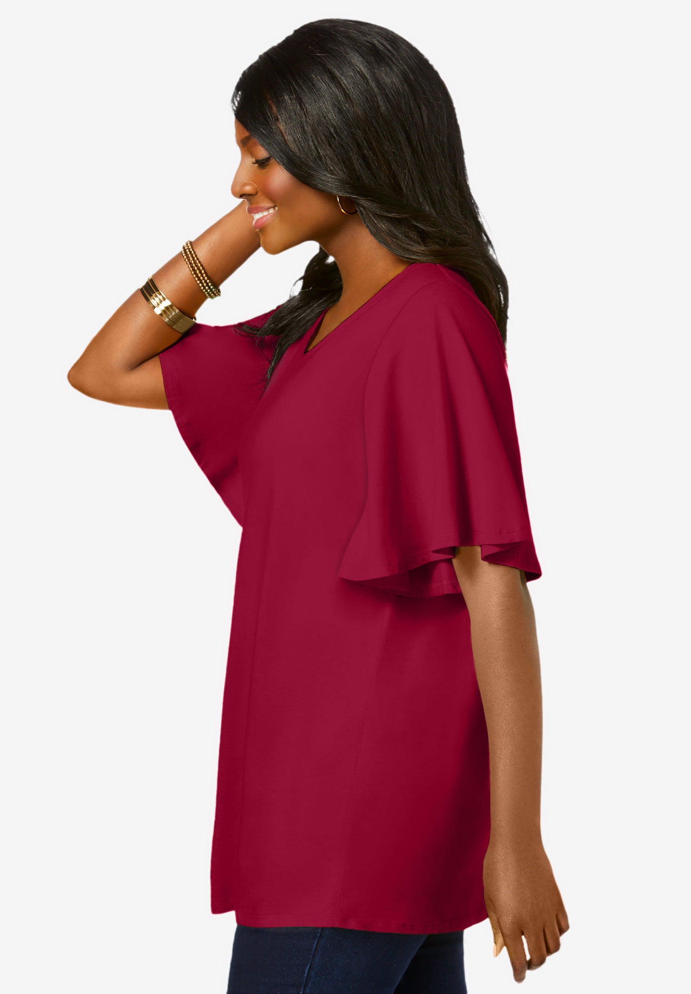 Stretch Knit Flutter Sleeve Tunic image number 2