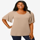 Stretch Knit Flutter Sleeve Tunic image number null