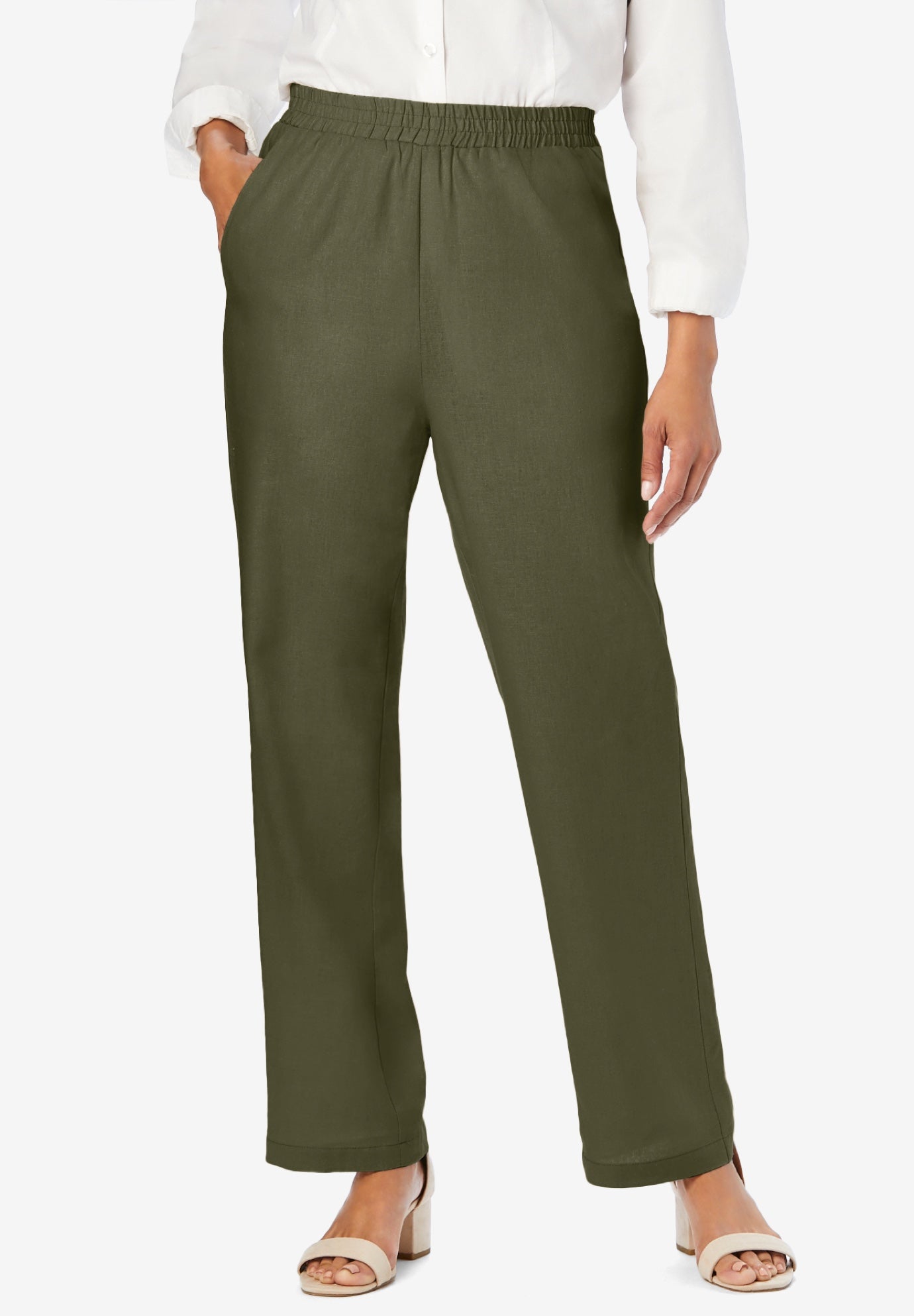 Lightweight Linen-Blend Straight-Leg Pants image number 0