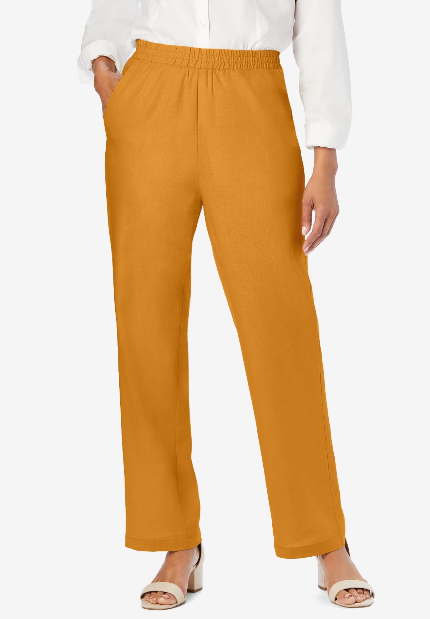 Lightweight Linen-Blend Straight-Leg Pants image number 0