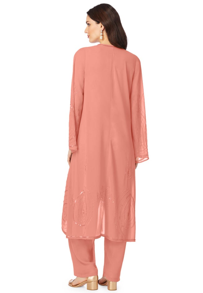 Plus Size Beaded Georgette 3-piece Pant Set &ndash; Formal Wear image number 1