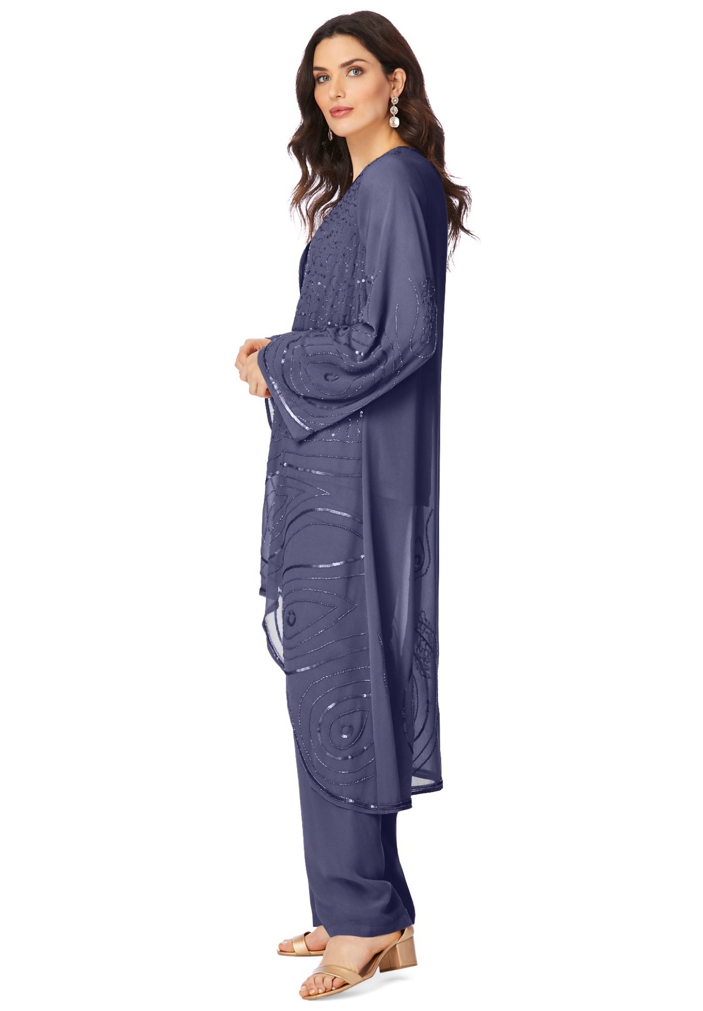 Plus Size Beaded Georgette 3-piece Pant Set &ndash; Formal Wear image number 1