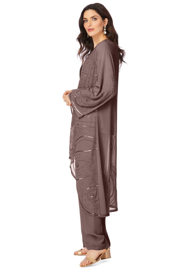 Plus Size Beaded Georgette 3-piece Pant Set &ndash; Formal Wear image number 2