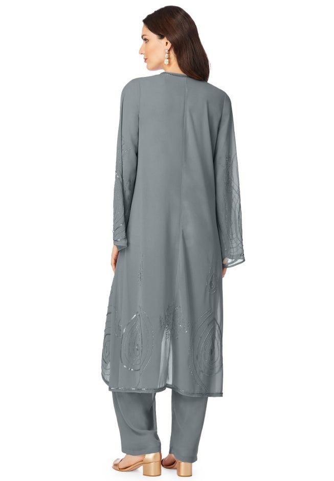Plus Size Beaded Georgette Scoop Neck 3-Piece Pant Set image number 2