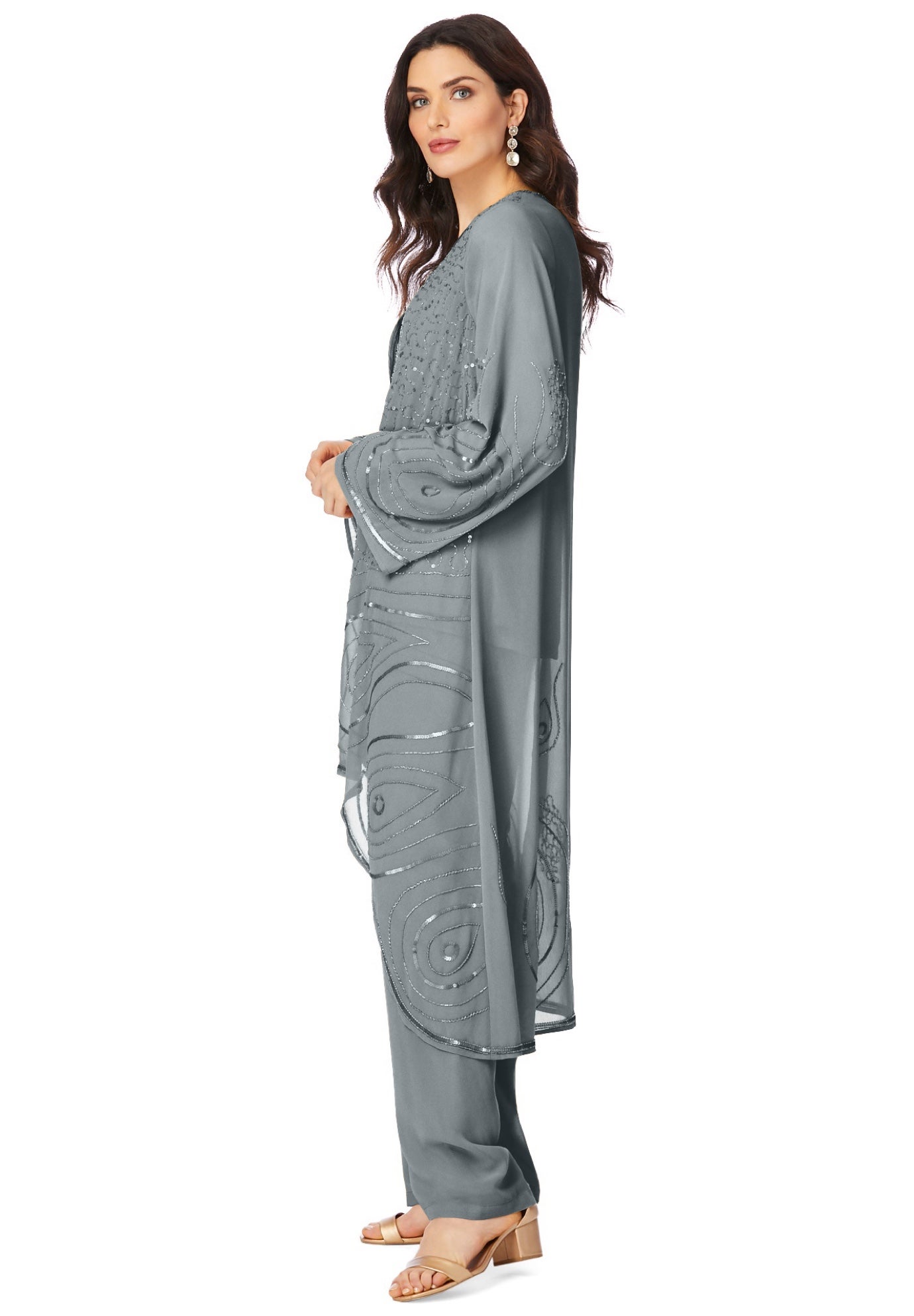 Plus Size Beaded Georgette Scoop Neck 3-Piece Pant Set image number 3