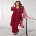 Plus Size Beaded Georgette 3-piece Pant Set &ndash; Formal Wear image number null