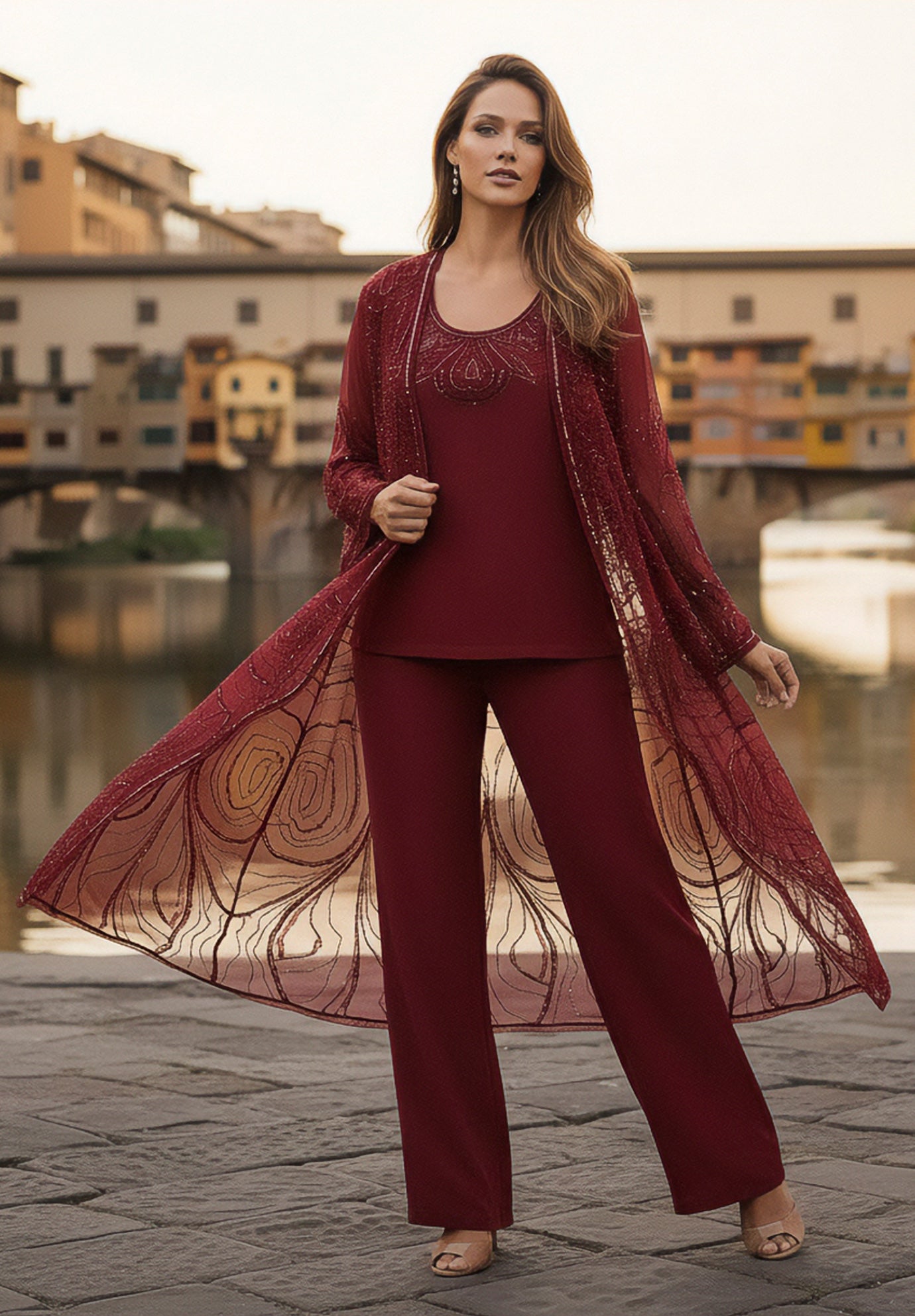 Plus Size Beaded Georgette 3-piece Pant Set &ndash; Formal Wear image number 0