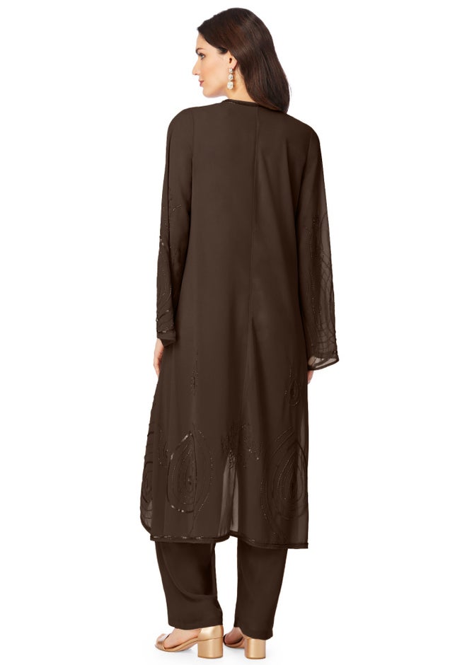 Plus Size Beaded Georgette Scoop Neck 3-Piece Pant Set image number 1