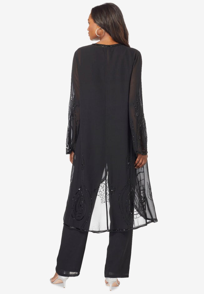 Plus Size Beaded Georgette 3-piece Pant Set &ndash; Formal Wear image number 2