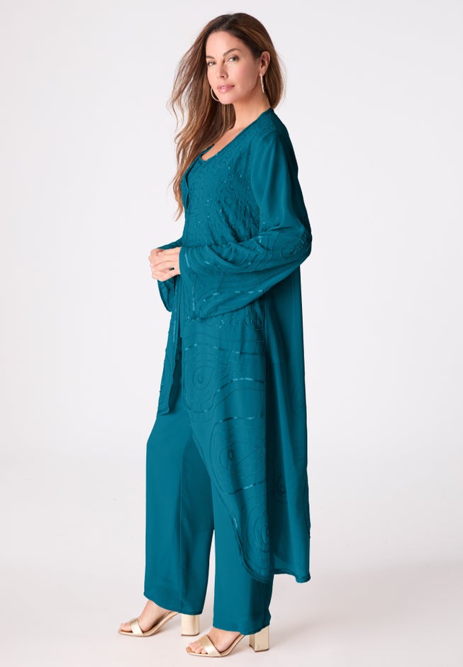 Plus Size Beaded Georgette 3-piece Pant Set &ndash; Formal Wear image number 2