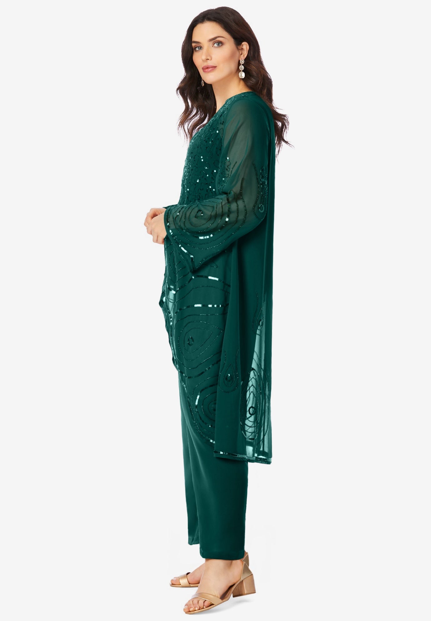 Plus Size Beaded Georgette 3-piece Pant Set &ndash; Formal Wear image number 2