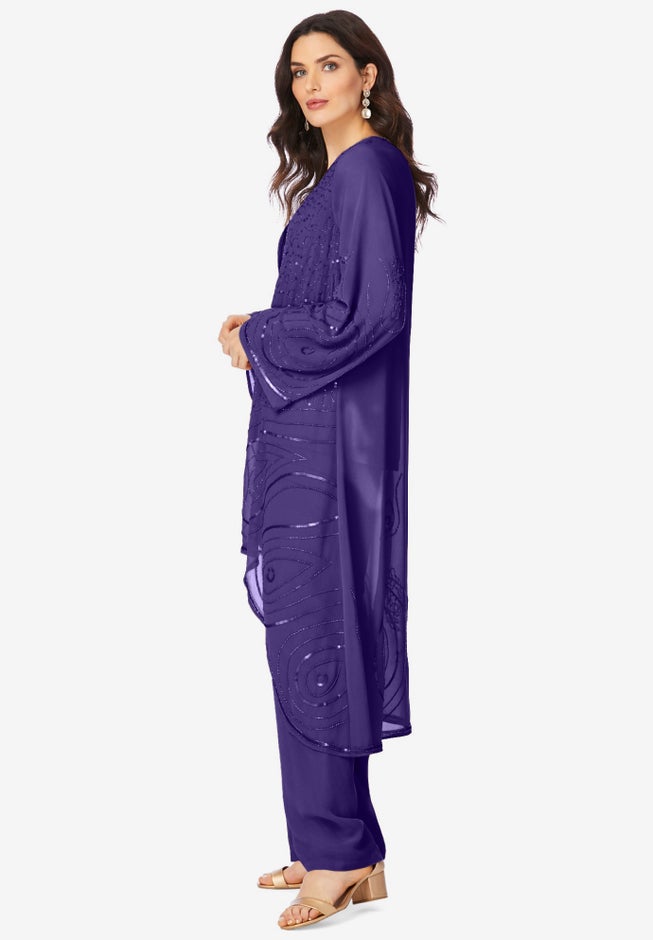 Plus Size Beaded Georgette 3-piece Pant Set &ndash; Formal Wear image number 2