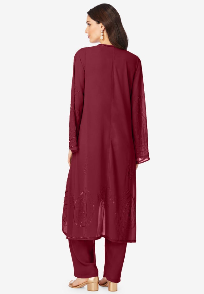 Plus Size Beaded Georgette 3-piece Pant Set &ndash; Formal Wear image number 2