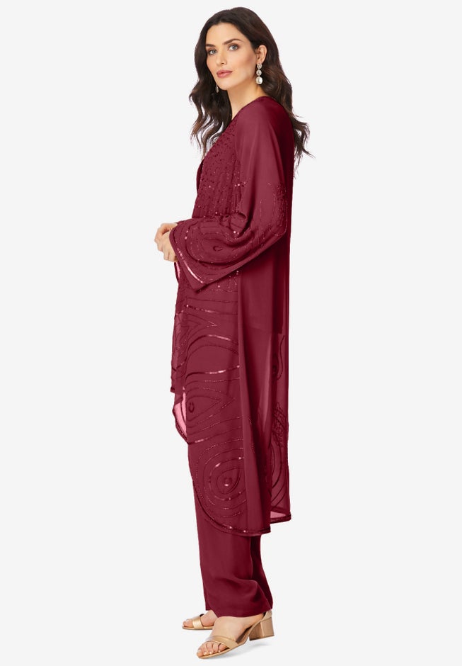 Plus Size Beaded Georgette 3-piece Pant Set &ndash; Formal Wear image number 3